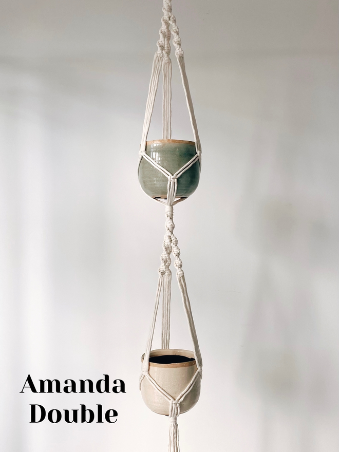 Amanda Double plant hanger in neutral colour with 13cm pots