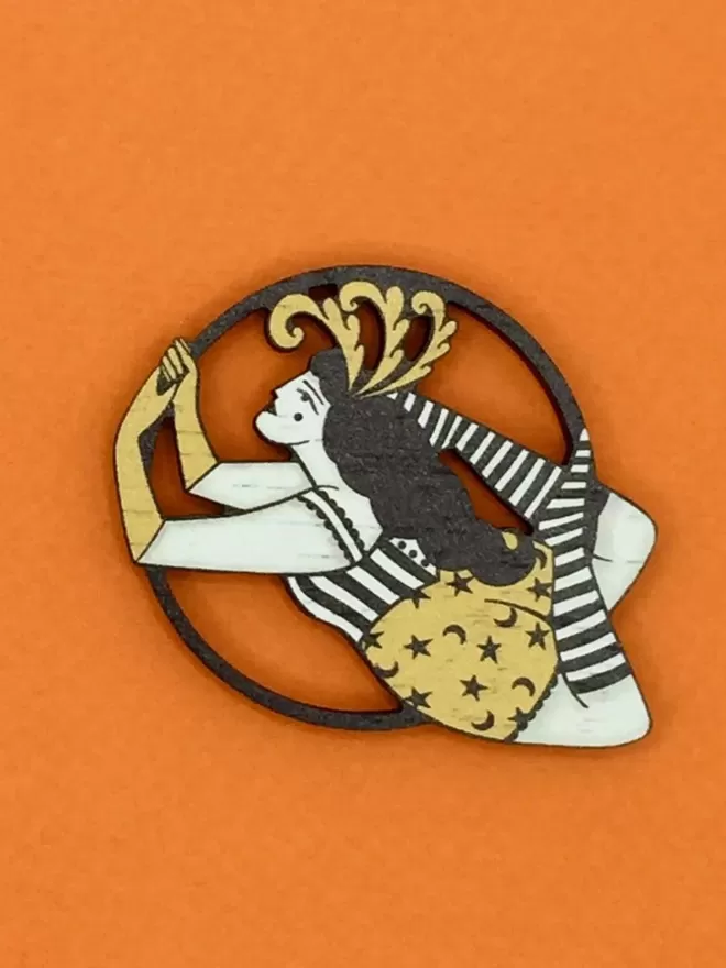 Circus Aerialist Wooden Brooch