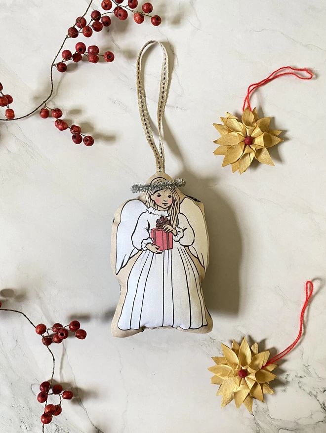 sweet swedish christmas tree decoartion angel abric 