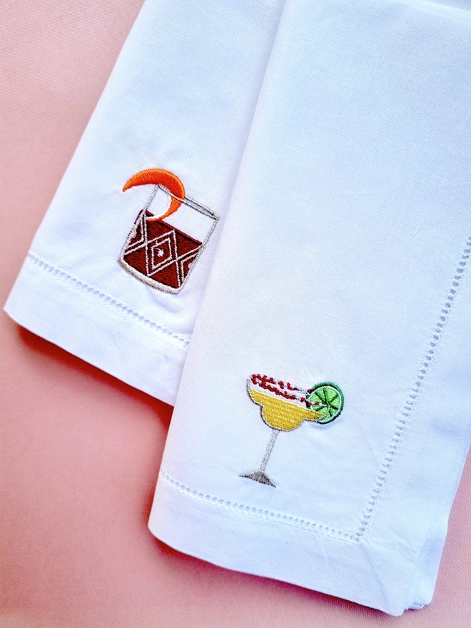 Negroni and Margarita Embroidered Napkins