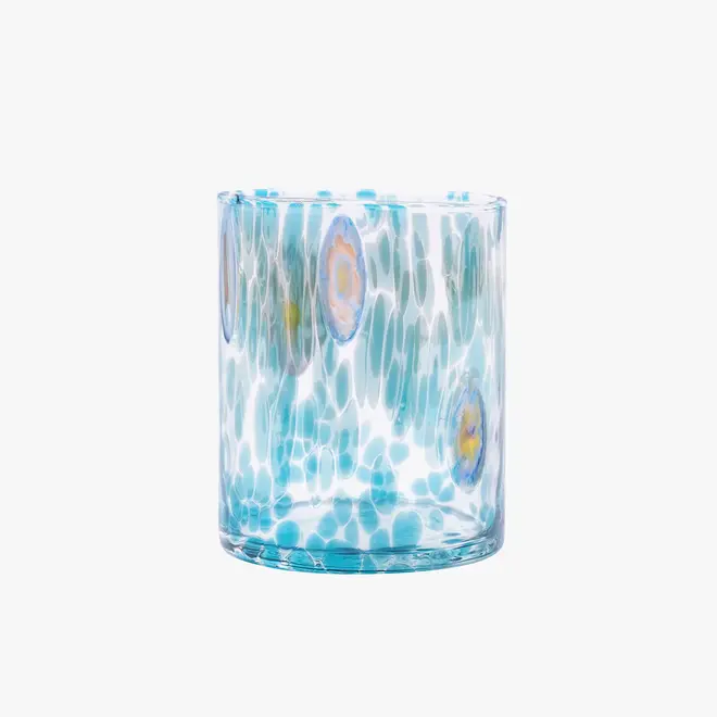 straight murano glass tumbler in 'aquamore' with turquoise splotches