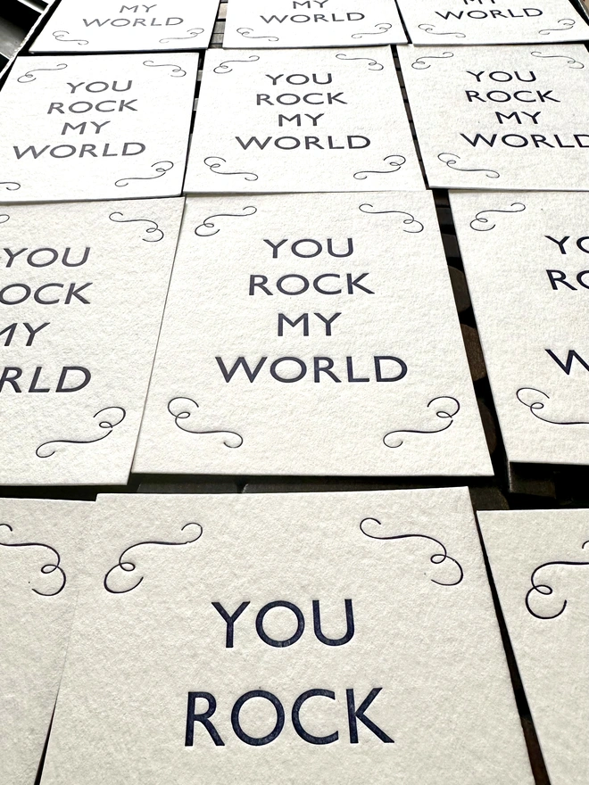 You Rock My World letterpress postcards