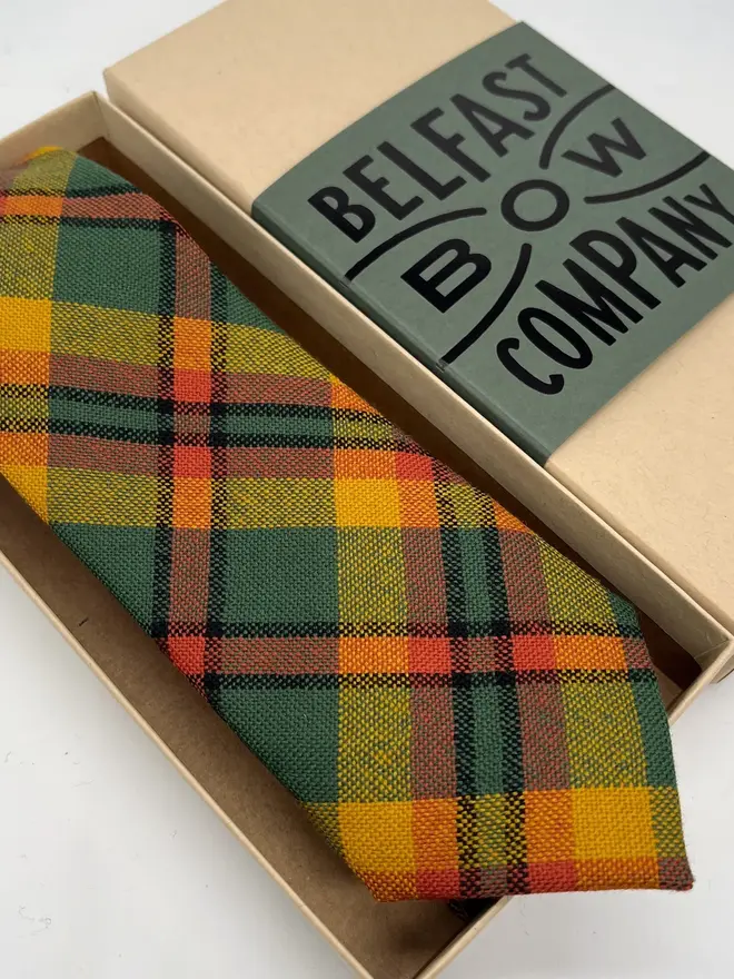 green yellow handmade tartan tie