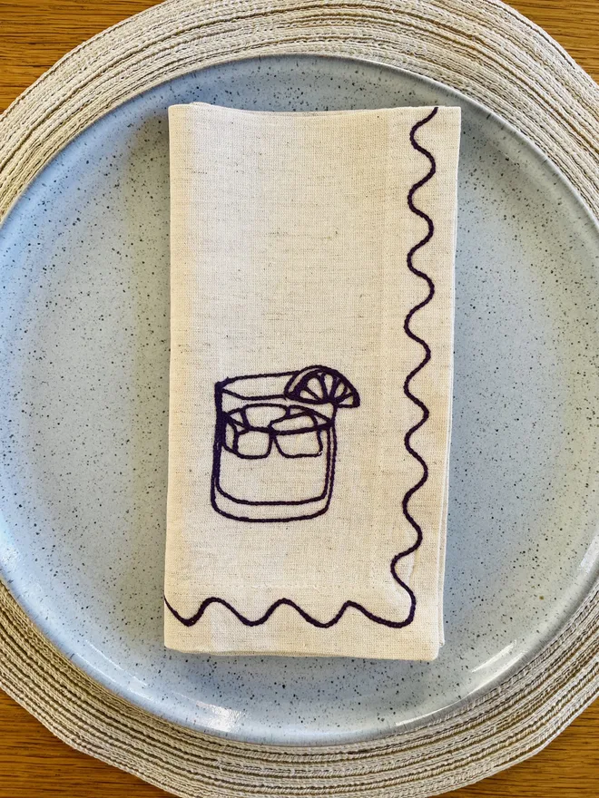 Individual Embroidered Cocktail Napkin 