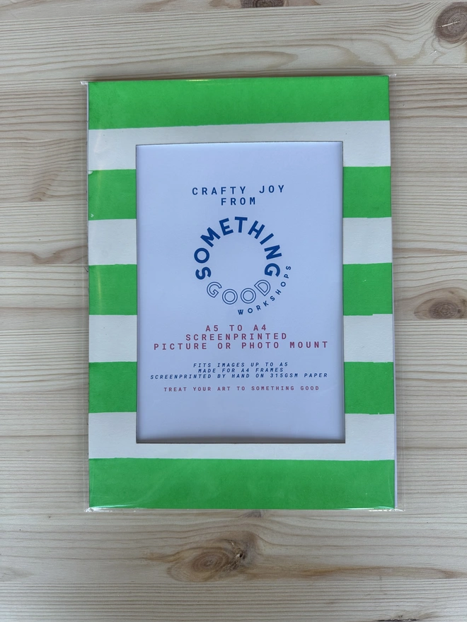 A5 Screenprinted Picture Mount with Horizontal Green Stripes