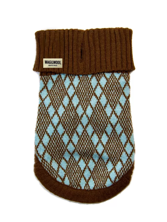 turquoise and brown dog jumper 