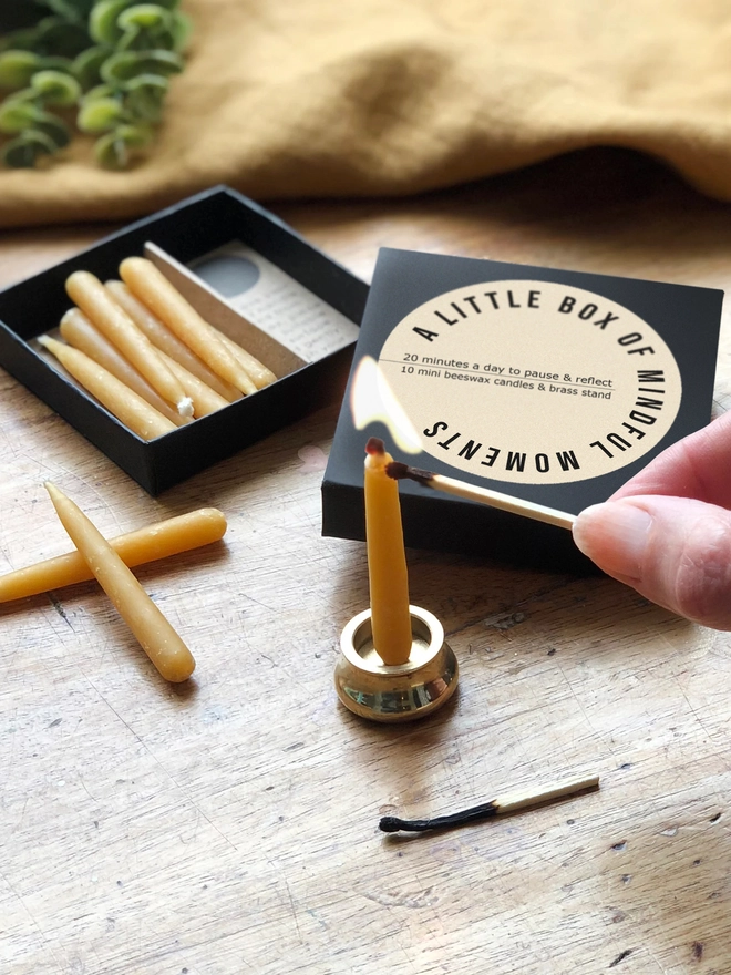 little box of mindful moments 100% beeswax candles made by modo and co