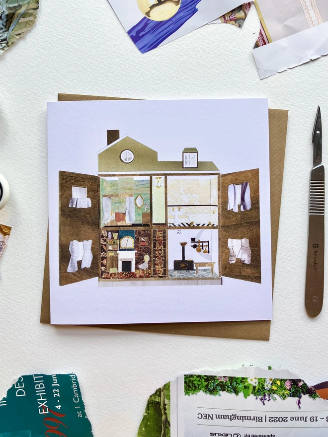 Victorian Dolls' House Card with collage materials