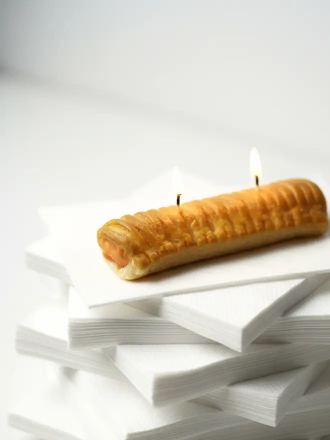 vegan sausage roll candle
