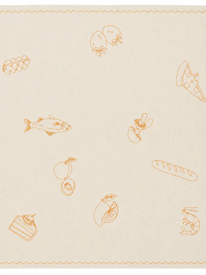 Embroidered 'Favourite Things' Linen Tablecloth Mustard
