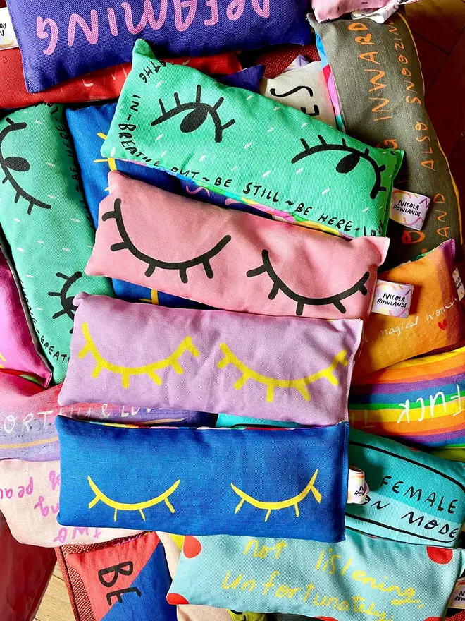 Nicola's iconic lavender eye pillows are colourful and filled with joy! ( and lavender)