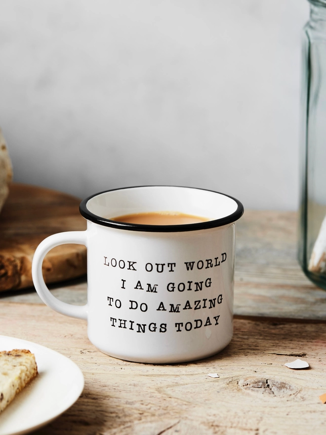 Look out world ceramic mug