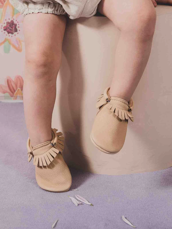 Natural Handmade Leather Baby Moccasins