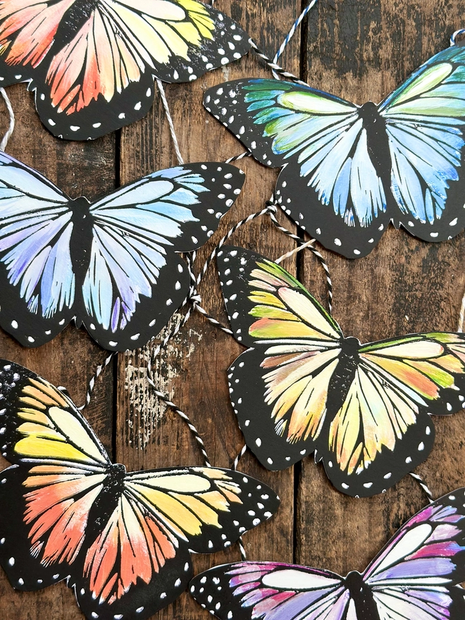 Hand Painted Butterfly Colourful Linocut Hanging Decoration In multiple colours and black