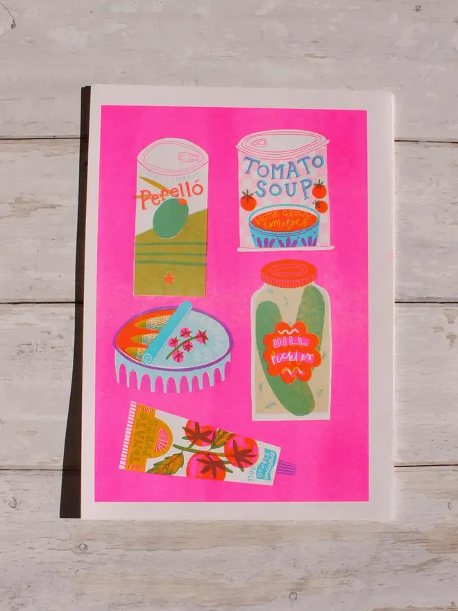 A4 Food Tins, Risograph Print