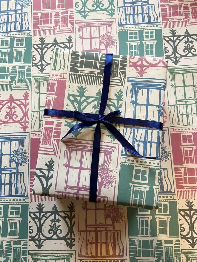 Pastel Shade linocut wrapping paper