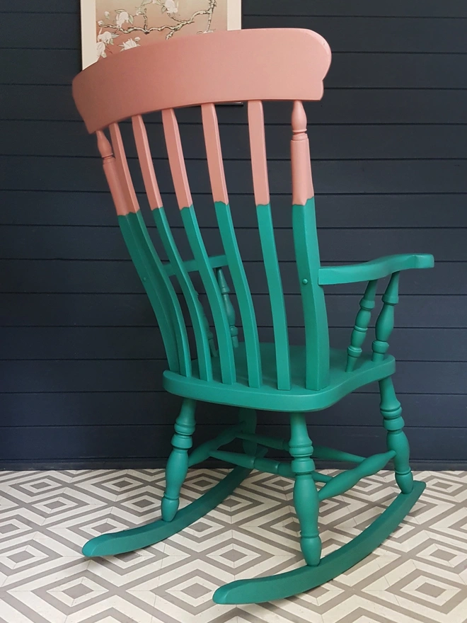  Painted Wooden Rocking Chair Teal And Pink