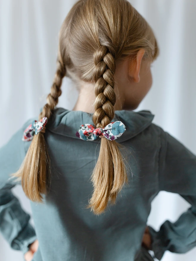 Liberty hair bobble Sets of Two on little girl with plaits