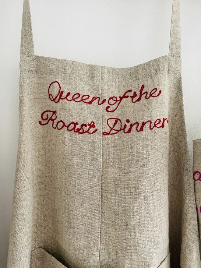 Embroidered Phrase Personalised Linen Apron