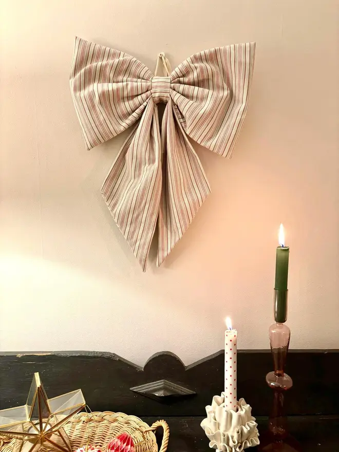 Large Pink And Beige Cotton Fabric Bow