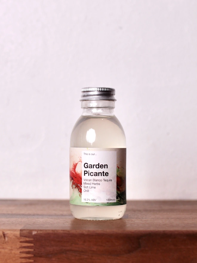 Mini bottle of Garden Picante on a shelf