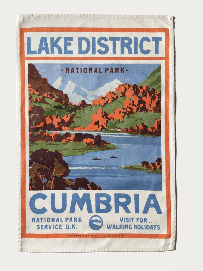 Visit the Lakes Retro Tea Towel Full Image