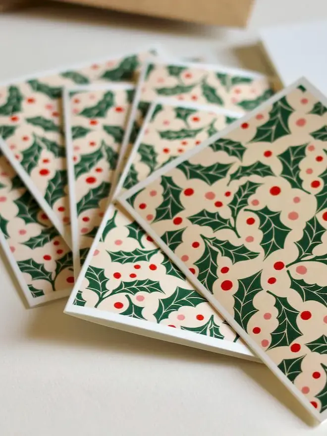 holly christmas notecard set