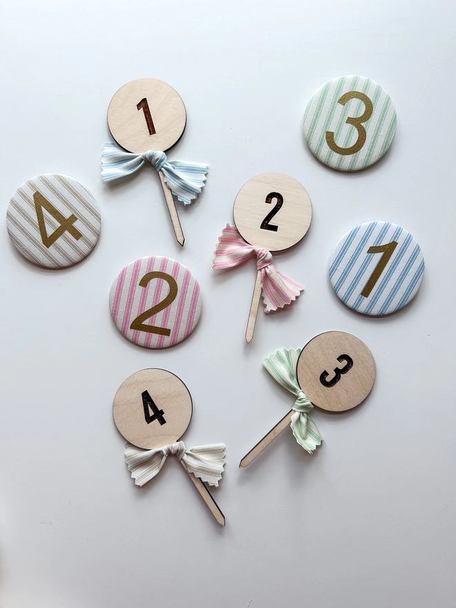 Ticking Striped Number Birthday  Badges