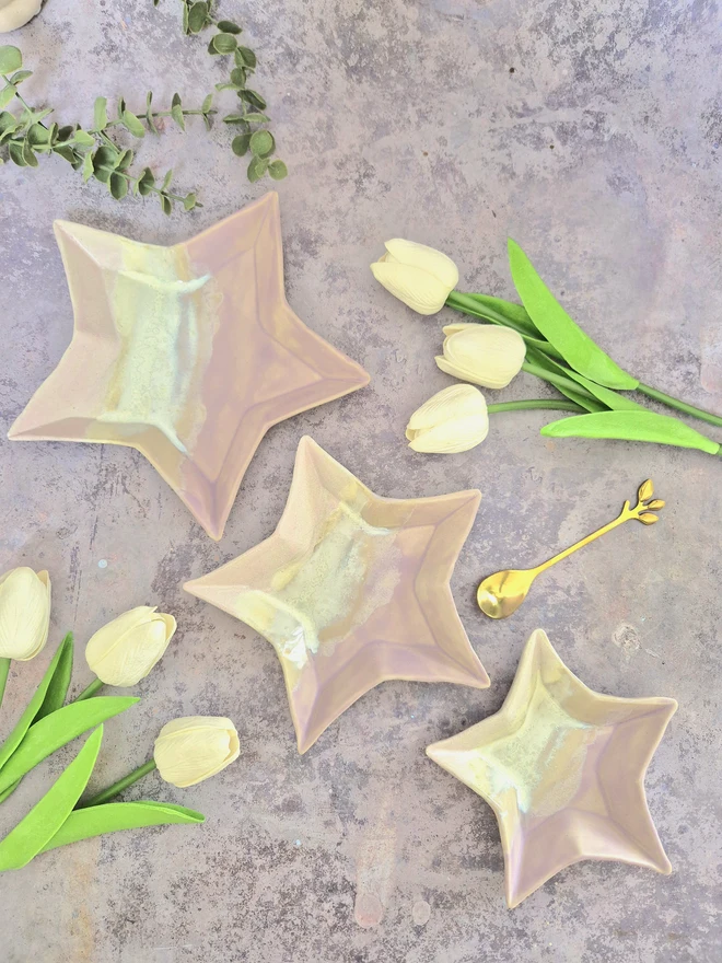 purple lilas star nesting plates, ceramic star nesting plates, Jenny Hopps Pottery