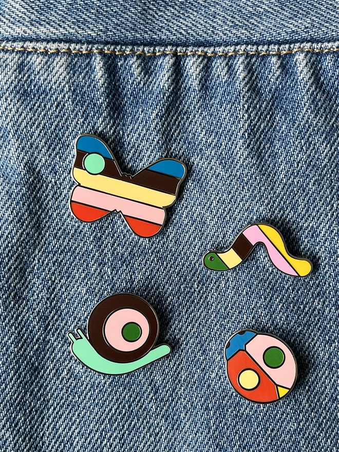 Colourful bug enamel pin badges