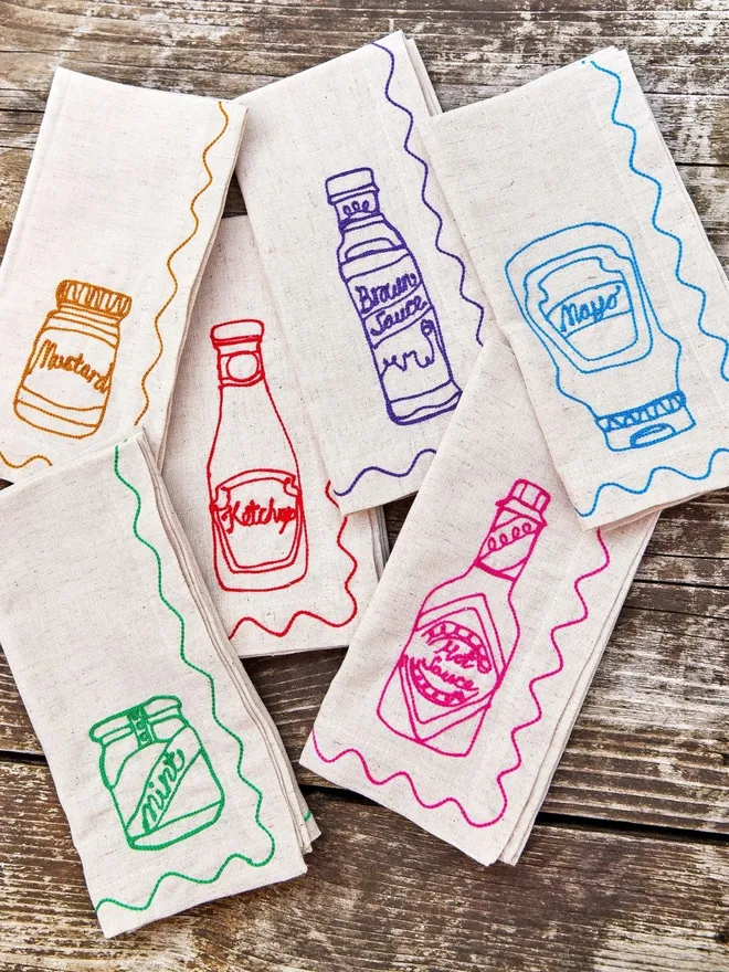 Embroidered Couple's Condiment Napkins (Set Of 2)