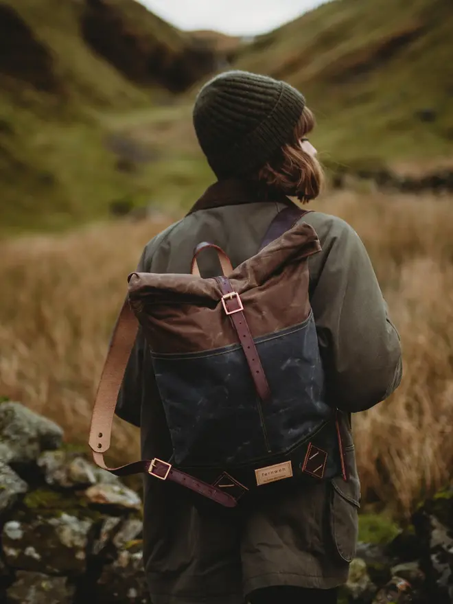 waxed canvas leather rolled backpack