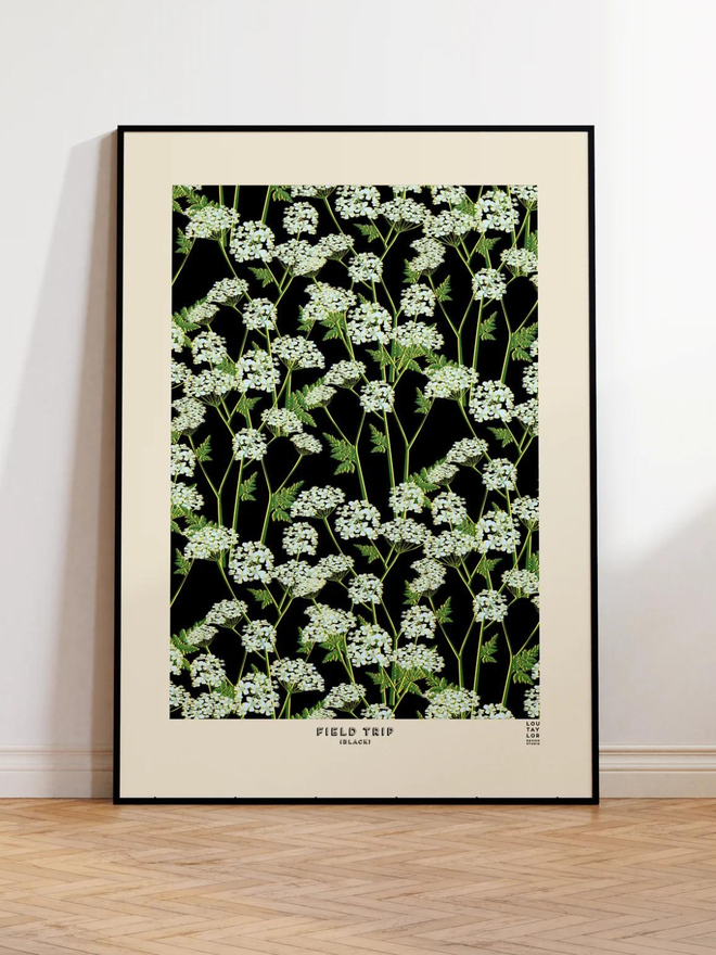 black and green floral Giclee print