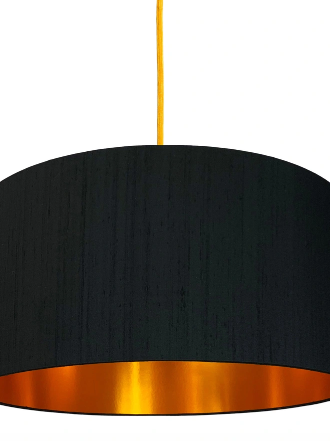 Carbon Black Silk Handmade Lampshade With Copper Foil Lining, 