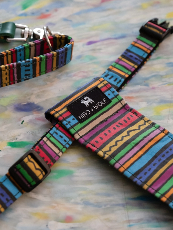 Rainbow Stripe luxury dog harness by Hiro + Wolf