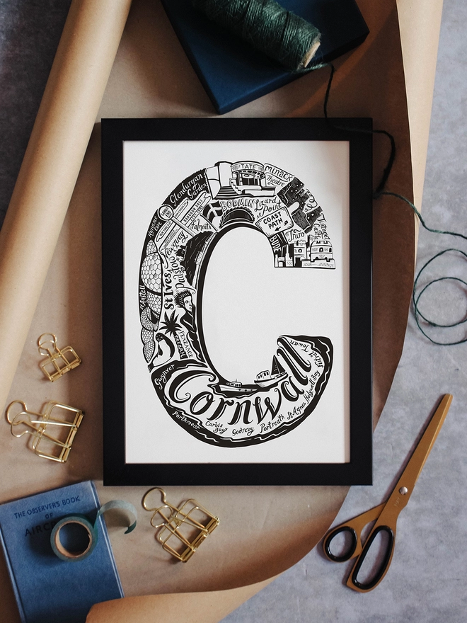 cornwall Monochrome typographic artwork