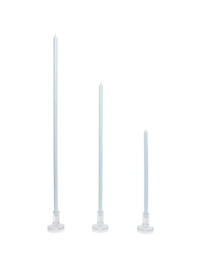 milk blue taper candle pair