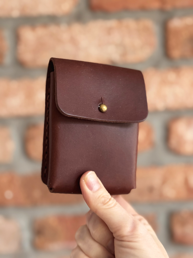 brown leather deck of cards holder
