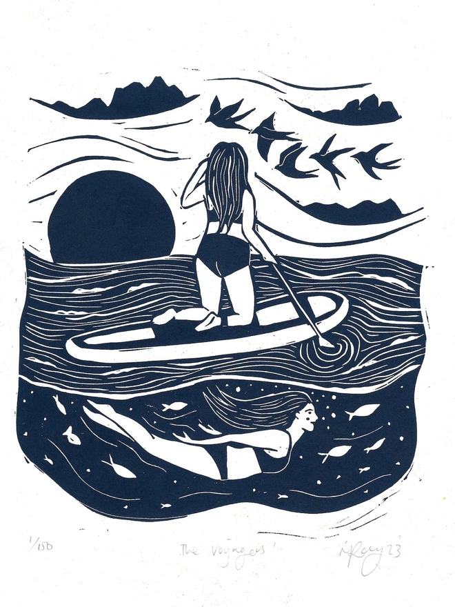 The Voyagers Linoprint