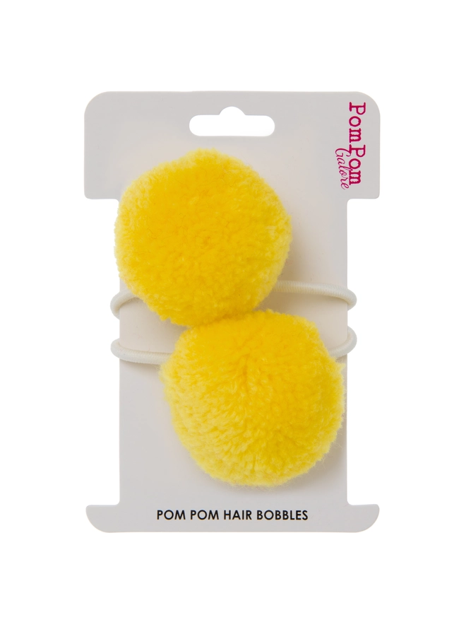 pom pom hair bobble elastic set of 2 4cm yellow 