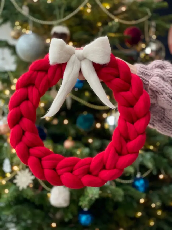 Santa red woolly wreath