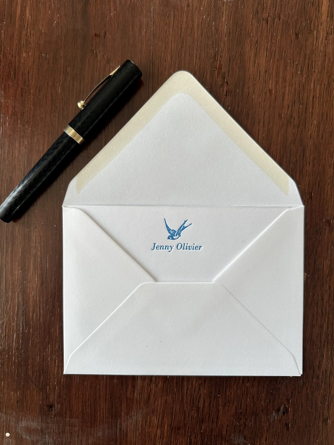 personalised swallow card in envelope