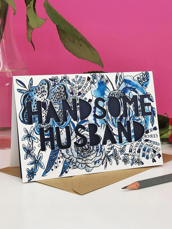 Handsome husband paper cut card