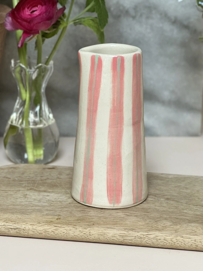 Pink and green stripe ceramic jug