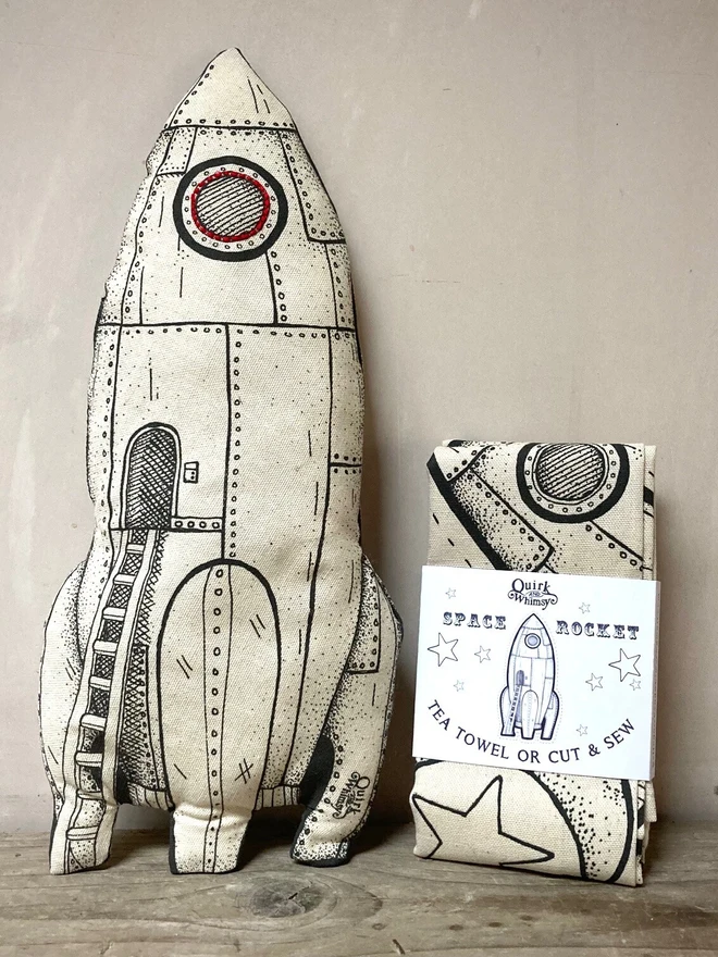 Space Rocket Tea Towel Or Cut & Sew