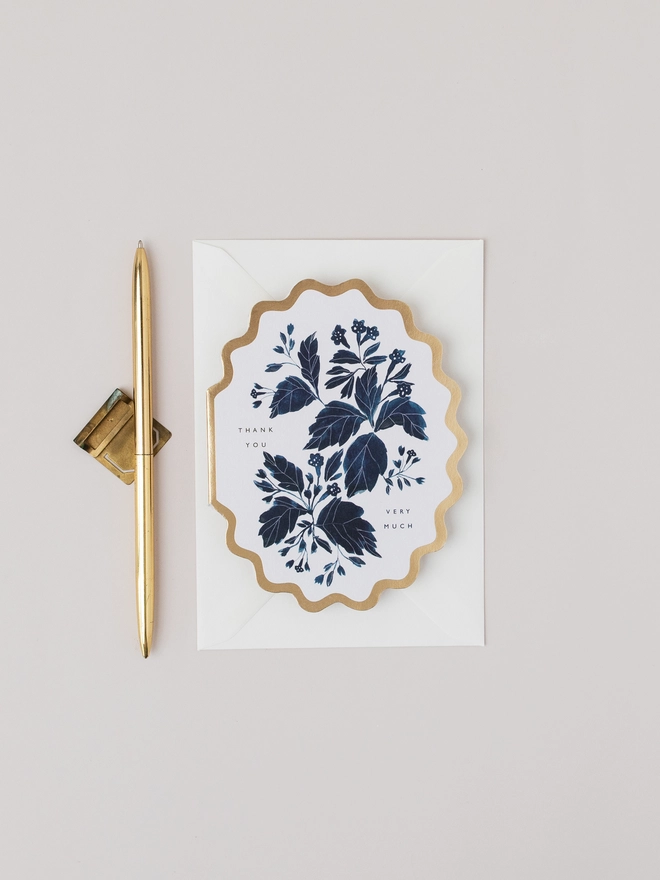 THANK YOU VERY MUCH BOTANICAL SCALLOP DIE CUT CARD