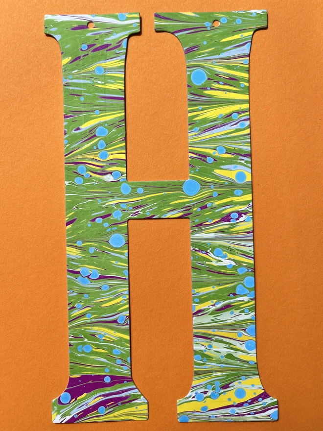 Hand-marbled happy birthday garland letter