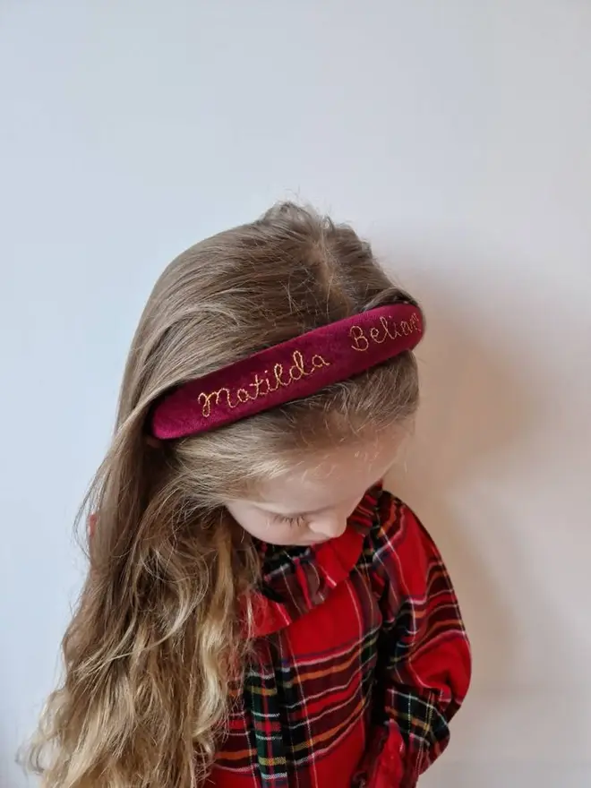 personalised believes embroidered velvet headbands