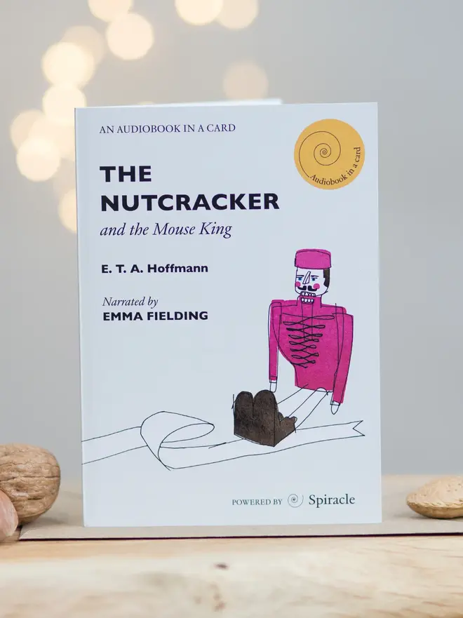'The Nutcracker & the Mouse King' Audiobook Card, against a grey background. 