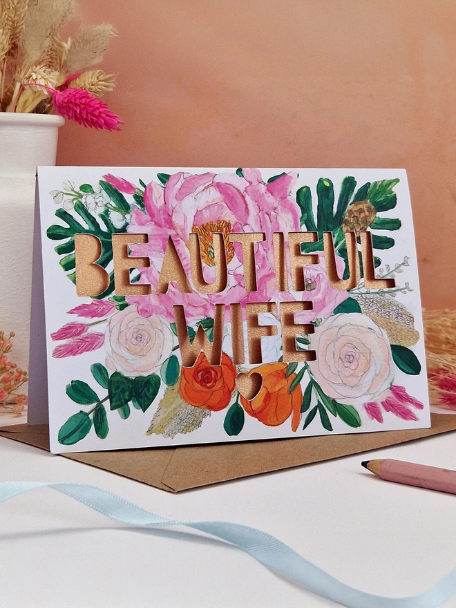 Beautiful wife paper cut card